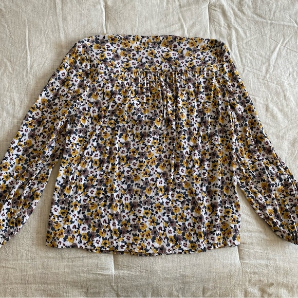 Loft V Neck Floral Long Sleeve Blouse Fall Work Top Yellow White Purple Madewell - Picture 6 of 8